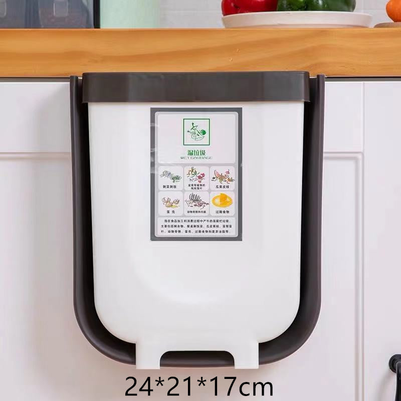 Vinzona foldable wall-mounted trash can for kitchens, space-saving, compact kitchen bin ideal for cooking and waste management.