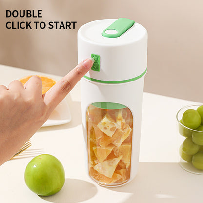 Vinzona portable electric juicer blending fresh citrus fruits, USB rechargeable compact juice blender for kitchen use