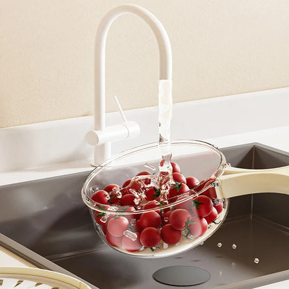 VinZona fruit and vegetable washing bowl with drain basket, lid, and foldable handles for kitchen food prep and storage.