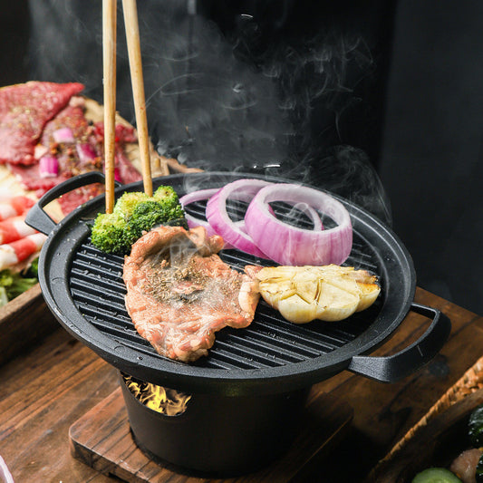 Vinzona portable indoor BBQ grill with non-stick surface, smokeless tabletop design for convenient home cooking and grilling.