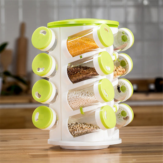 Vinzona rotating spice rack organizer with multiple compartments for kitchen seasoning bottles, ideal for cooking and kitchen storage.