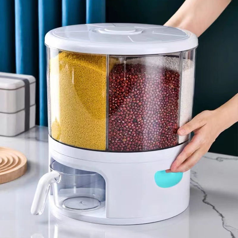 VinZona 5-compartment grain storage container for rice and dry foods, ideal for kitchen pantry organization and storage.