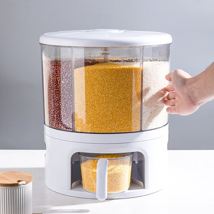 Vinzona 5-compartment grain storage container for rice and dry foods, ideal for kitchen pantry organization.