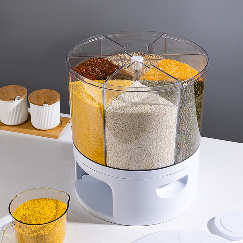Vinzona 5-compartment grain storage container for rice and dry foods, ideal for kitchen pantry organization and food freshness.