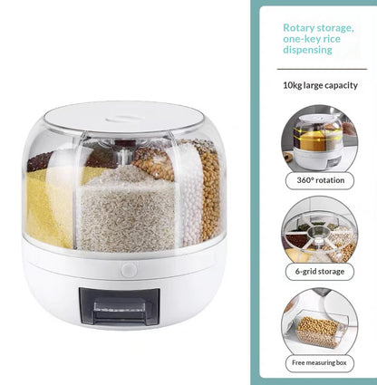 Vinzona 5-compartment grain storage container for rice and dry foods, kitchen pantry organizer with clear plastic design.