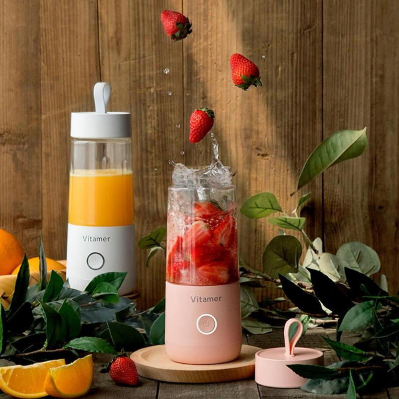 Vinzona 350ml portable USB rechargeable blender for smoothies and juices, compact fruit and vegetable tool in black and silver.