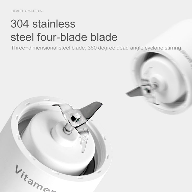 Vinzona 350ml portable USB rechargeable blender for smoothies and juices with fruit and vegetable blending blades.
