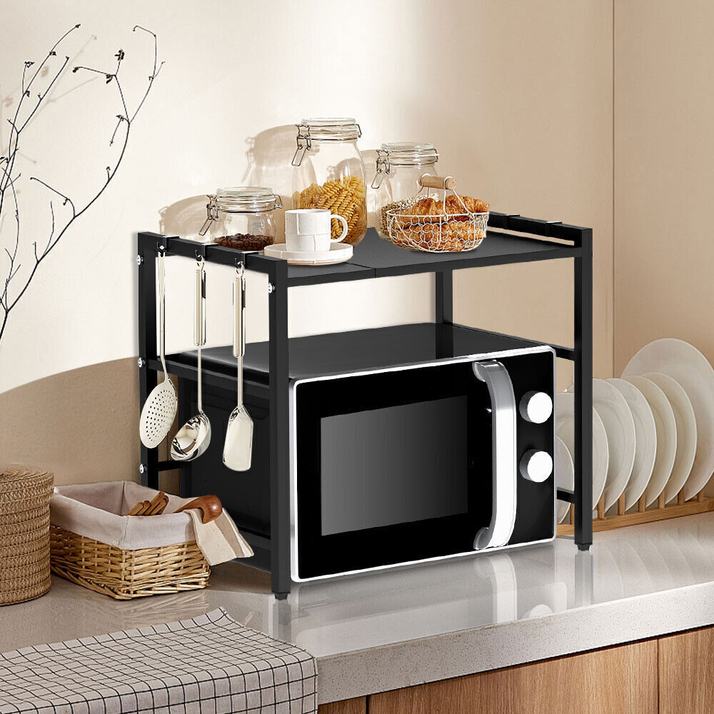 Vinzona expandable kitchen storage rack with six hooks for organizing utensils and kitchen essentials.
