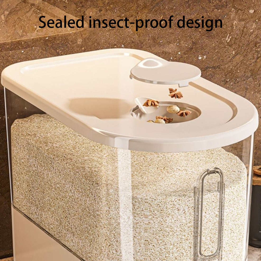 Vinzona 5kg rice and grain dispenser container for kitchen organization, featuring a clear plastic body and secure lid.