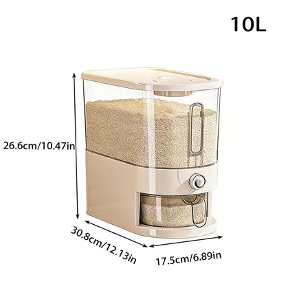 Vinzona 5kg rice and grain dispenser container for kitchen organization, featuring a clear plastic body and a dispensing spout.