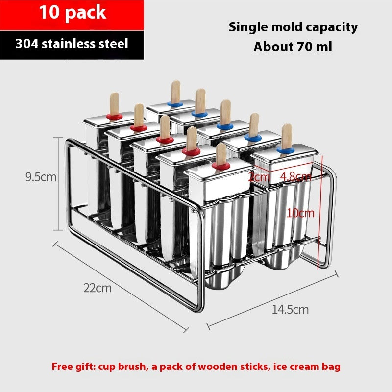 Stainless steel Vinzona ice cream molds for homemade popsicles, with reusable design and multiple molds in a kitchen setting.
