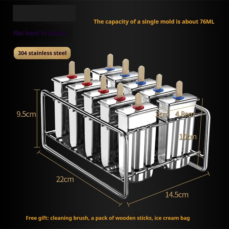 Stainless steel ice cream molds by Vinzona for making reusable homemade popsicles and ice pops in a kitchen setting.