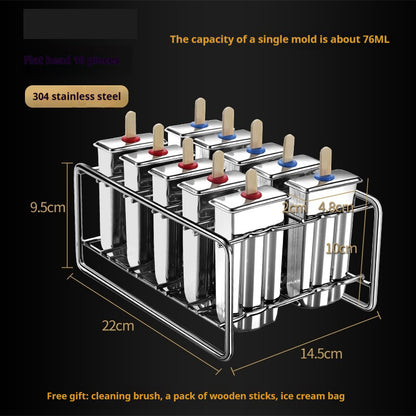 Stainless steel ice cream molds by Vinzona for making reusable homemade popsicles and ice pops in a kitchen setting.