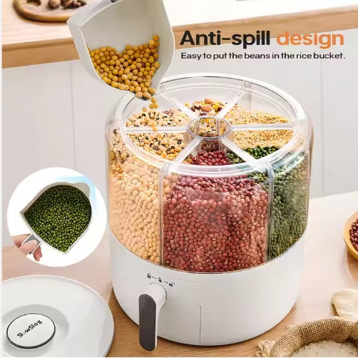 Large Vinzona rice and grain smart storage dispenser for kitchen organization, showing clear plastic container with lid and spout