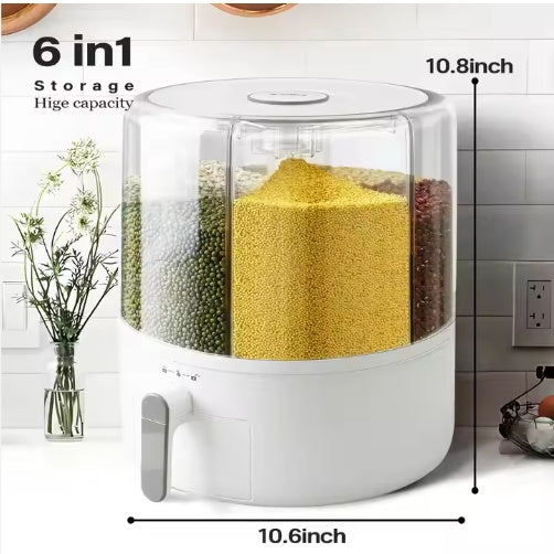 VinZona large rice and grain smart storage dispenser in a kitchen, showcasing clear container with measuring spout for organized food storage.