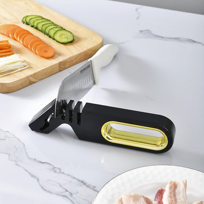 Vinzona 4-in-1 manual knife sharpener with multi-stage grinding stones for kitchen knife maintenance and sharpening.