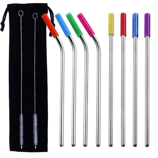 Reusable stainless steel drinking straws with colorful silicone covers, food-grade and eco-friendly for sustainable sipping.